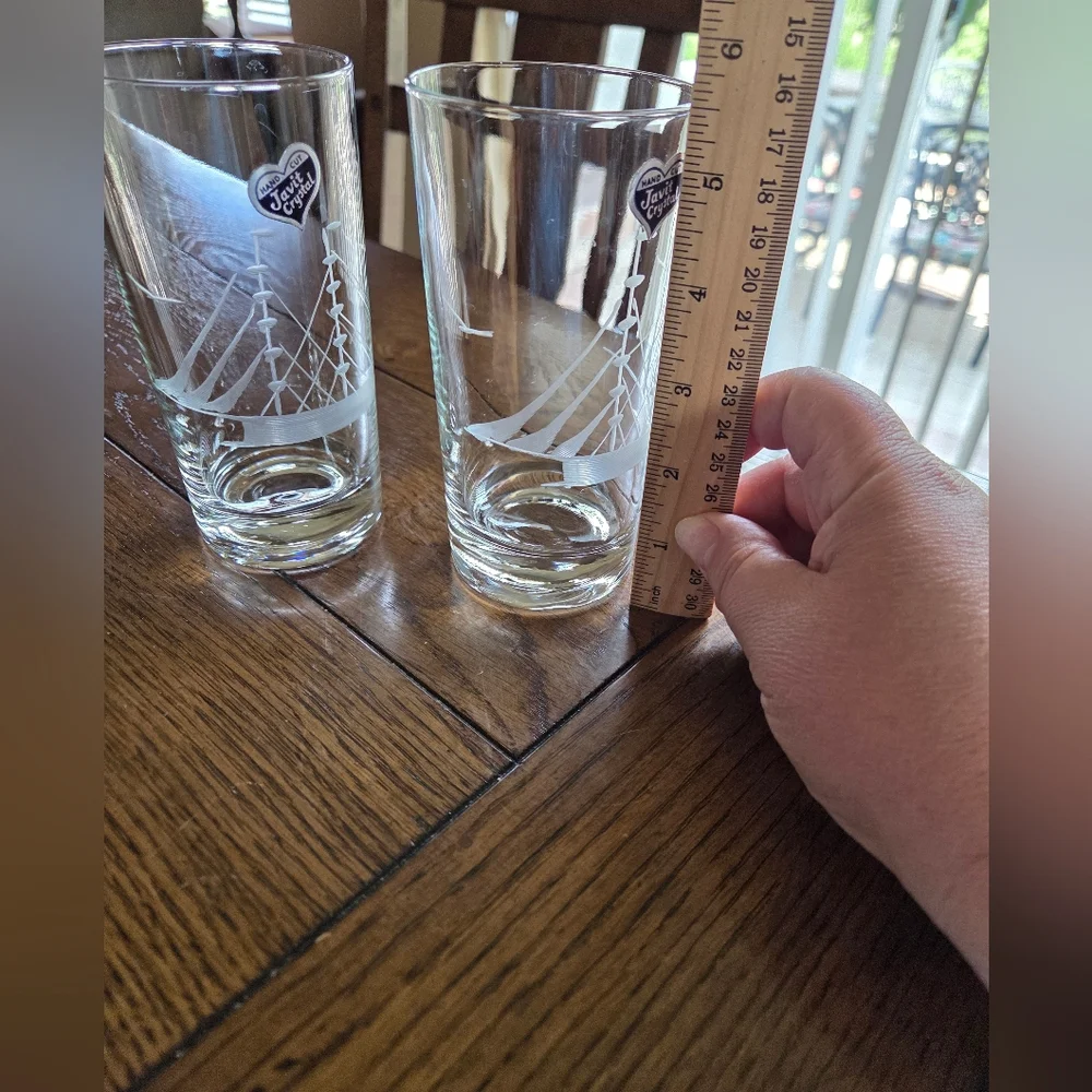 Mid Century Sailboat Highball Glasses Javit Handcut Crystal Original Sticker